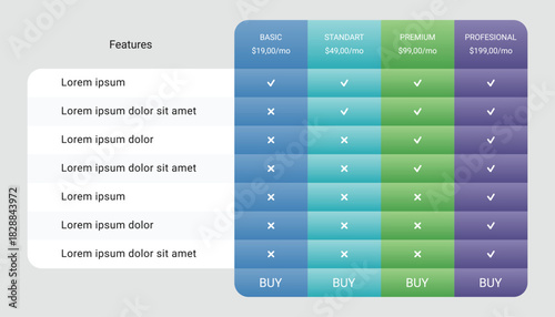 Gradient Pricing Table Template Design