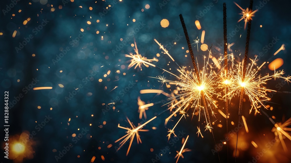 Obraz premium Glowing sparklers ignite the night with streams of golden light in a festive display