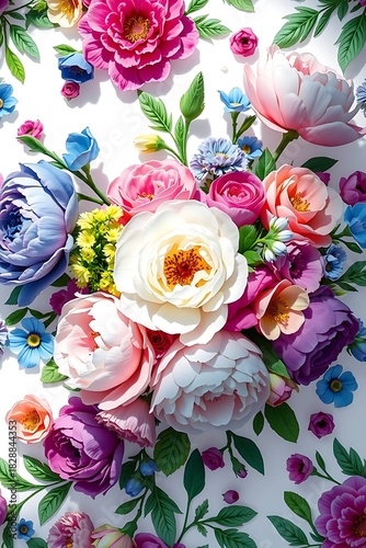 Vibrant floral arrangement with diverse blooms and lush greenery artistic composition.
