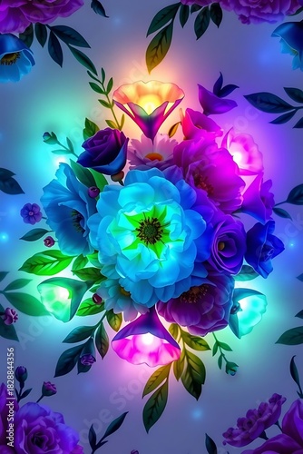 Vibrant Floral Fantasy A Kaleidoscope of Glowing Blooms.