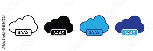 Software as a service cloud icon variations, representing cloud computing, digital solutions, and online application delivery for businesses.