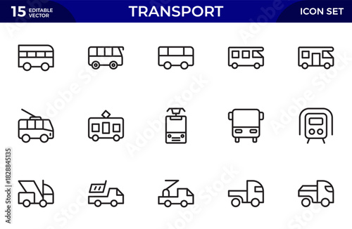Transport line icon set. Containing distribution, shipping, transportation, delivery, cargo, freight, supply chain, export. Thin outline icons pack. Vector illustration