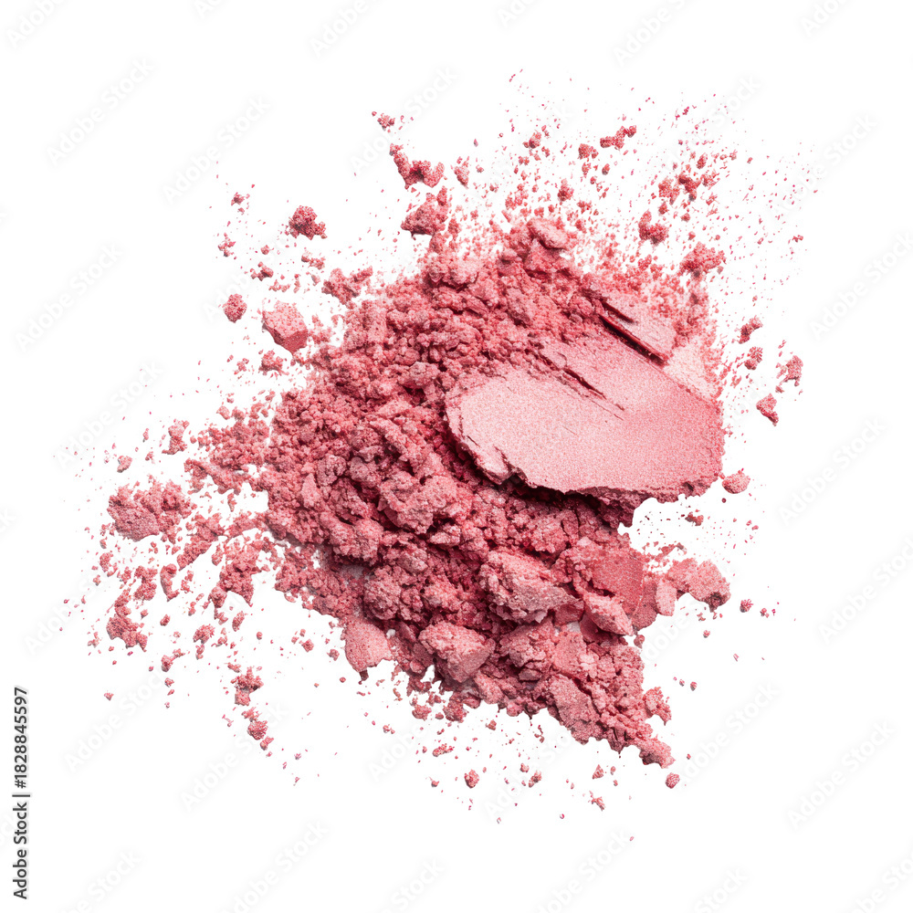 Fototapeta premium Soft pink powder scattered on a white surface showing its fine texture and color