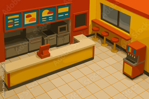 Retro diner interior with bar stools, vintage charm, and cheerful ambiance evokes nostalgia, perfect for food blogs, restaurant marketing, and themed events