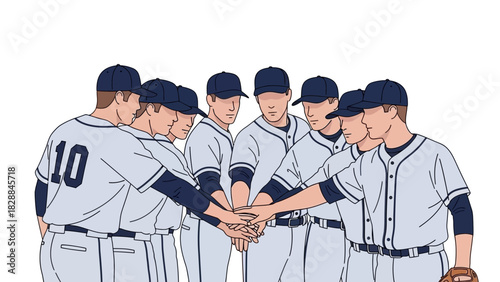 Baseball team unites with hands in a huddle, showing teamwork and determination, ready for the game, a symbol of unity and sportsmanship for success