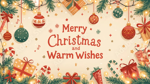 Cute and Cozy Illustrated Christmas Background with Candy Canes and Gifts