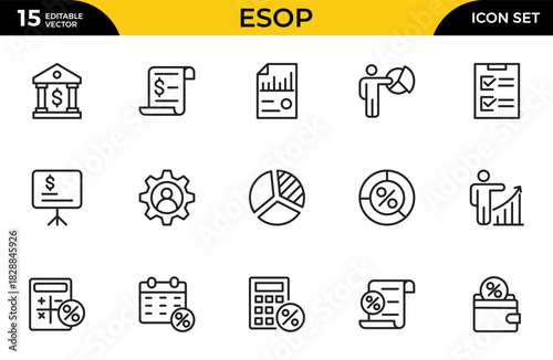 ESOP line icons set. Modern ESOP Icons - High-Quality Graphics for Finance, Corporate Plans,Includes Employee.Thin outline icons pack. Vector illustration