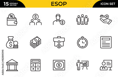 ESOP line icons set. Modern ESOP Icons - High-Quality Graphics for Finance, Corporate Plans,Includes Employee.Thin outline icons pack. Vector illustration