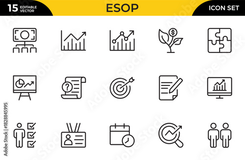 ESOP line icons set. Modern ESOP Icons - High-Quality Graphics for Finance, Corporate Plans,Includes Employee.Thin outline icons pack. Vector illustration