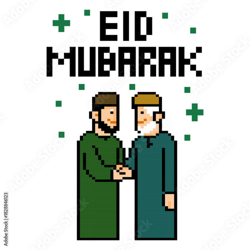 Pixel art Eid Mubarak handshake greeting