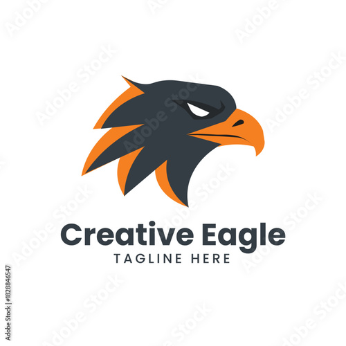 Aggressive, black and orange eagle head mascot with sharp features, symbolizing power or speed Vector logo template