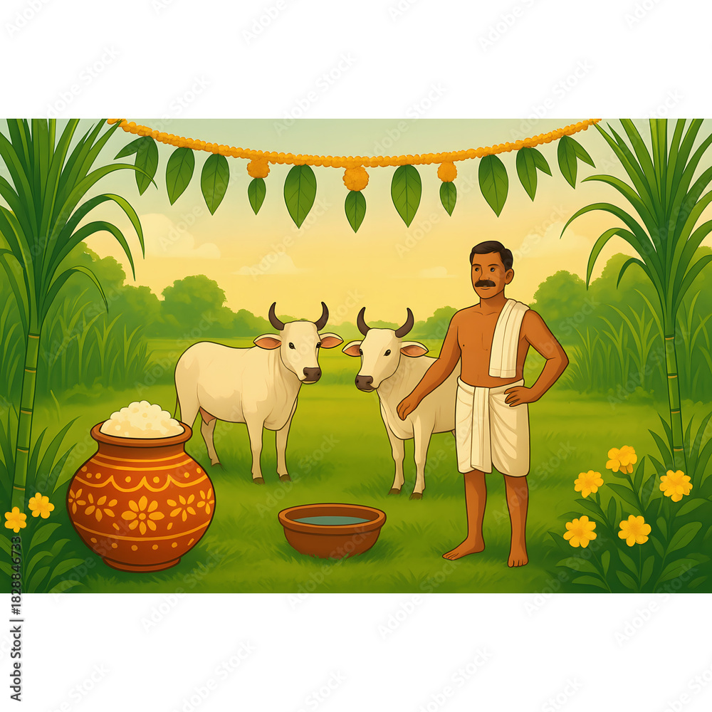 Fototapeta premium Mattu Pongal Celebrating the Cattle and Farmers' Bond