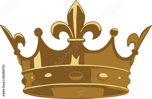 Golden crown, royal symbol, fleur-de-lis design, regal illustration, monarchy icon, luxury element, ornate shape, prestige emblem, leadership badge, authority graphic