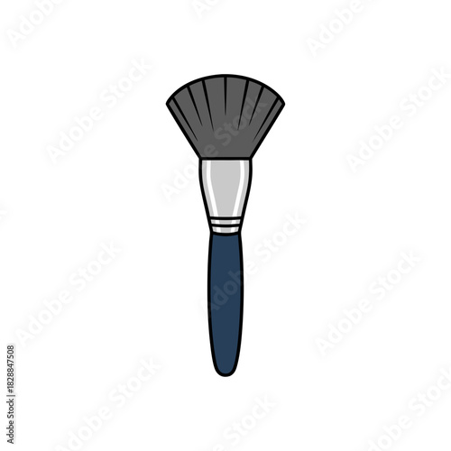 Makeup Brush With Blue Handle and Gray Bristles Isolated on Black Background