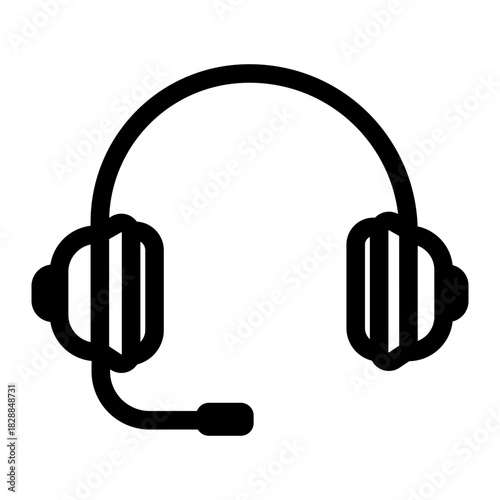 Outline vector icon of customer service headset with microphone.