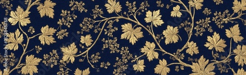 Gold vine pattern on dark blue background