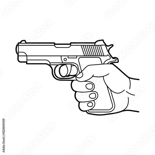 Hand holding a semi automatic pistol in a drawing style