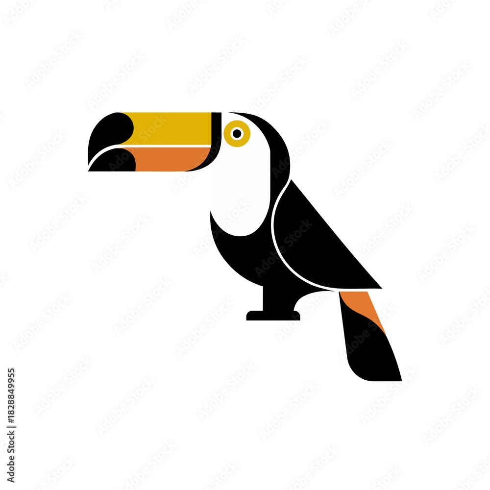 Naklejka premium A geometric toucan bird vector icon with large yellow beak