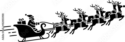 Santa Sleigh and Flying Reindeer Icon