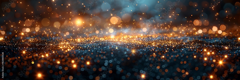 Naklejka premium Panoramic Abstract Background of Glowing Particles and Bokeh Lights