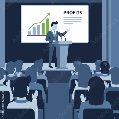 Dynamic presentation showcasing profit growth to attentive audience today