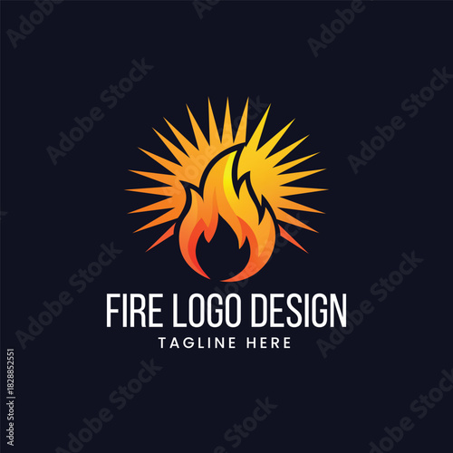 Abstract flame or fireball icon with sharp, radiating sun-like rays, symbolizing energy or intensity Vector logo template