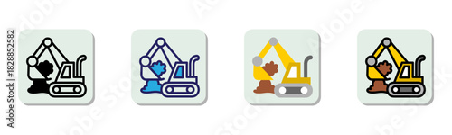 Excavator Icon Multi Style Vector Illustration