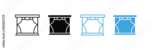 stage curtain icon set. performance show opening symbol. vector illustration