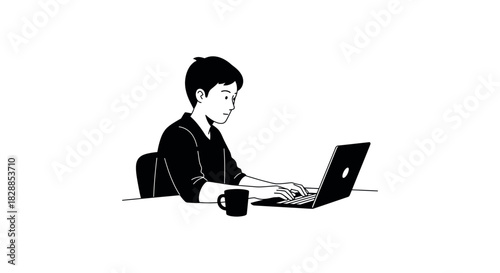 Young woman with laptop working on education technology