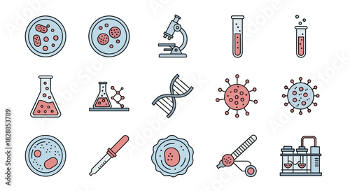 Scientific Icons - Laboratory Equipment and Biological Elements.