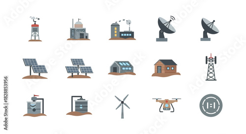 Collection of modern energy and technology icons.
