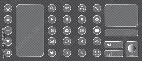 Collection of modern digital interface icons and ui elements on a transparent background Vector