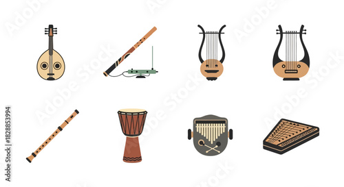 Collection of Traditional Musical Instruments from Around the World.