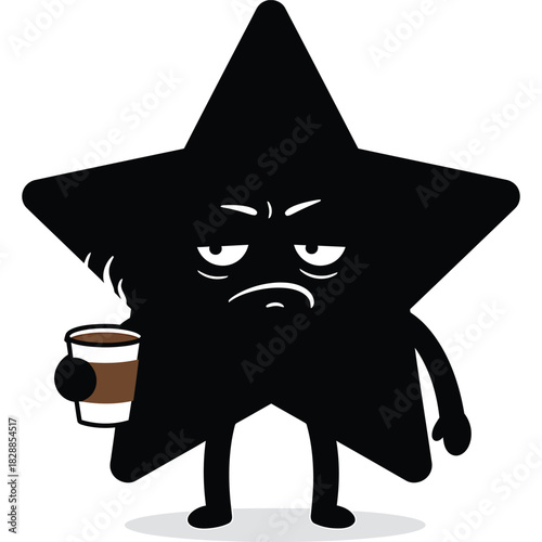 Grumpy Star Character with Coffee tired morning cartoon illustration drink cup mood face expression funny