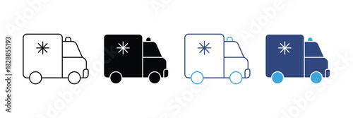 refrigerator truck icon set. vector illustration. Freezer van symbol