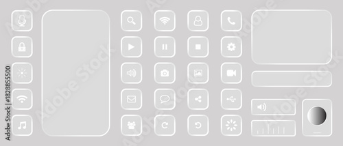 Set of minimalist glowing ui icons for digital interfaces and apps Vector