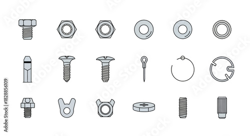 Collection of Various Fasteners and Hardware Elements.