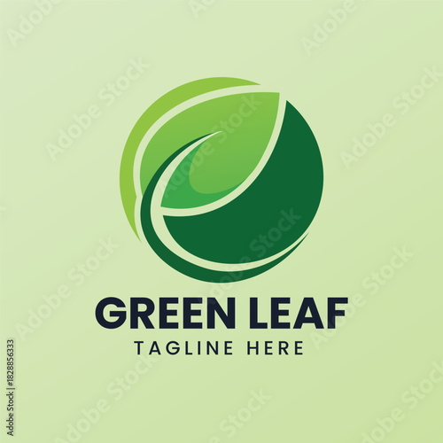 Large, simple green leaf stylized into a circular shape, representing nature, organic, or environment Vector logo template