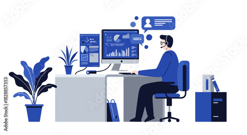 Customer Service Representative Working at a Desk.