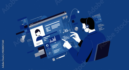 Customer Service Representative Analyzing Data on Screen.