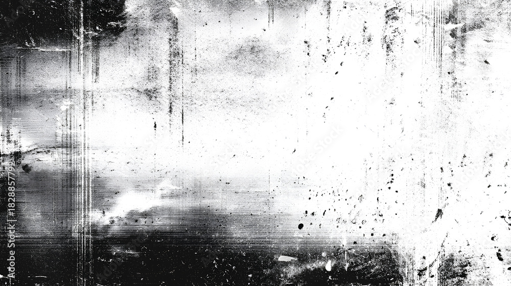 Naklejka premium Old film texture with scratches, noise and glitch shapes. Realistic film texture in black-white, dust and grain. Stock Illustration