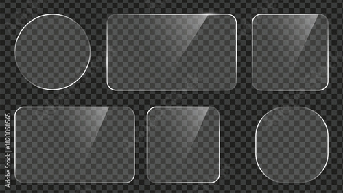 Glass plate frame Glossy window glass with reflections isolated on transparent surface