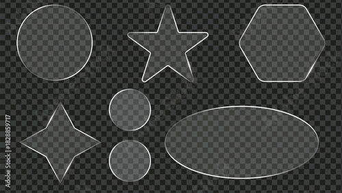 Glass plate frame Glossy window glass with reflections isolated on transparent surface