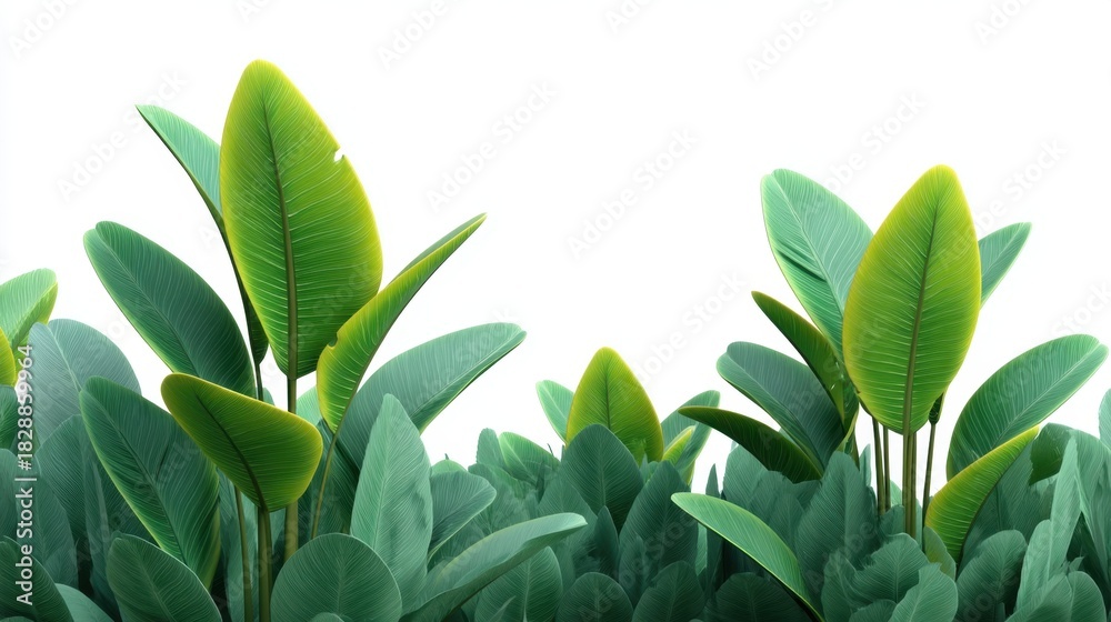Obraz premium Lush Green Leaves with Vibrant Yellow Accents in an Artistic Arrangement for Nature and Garden Themes on a White Background