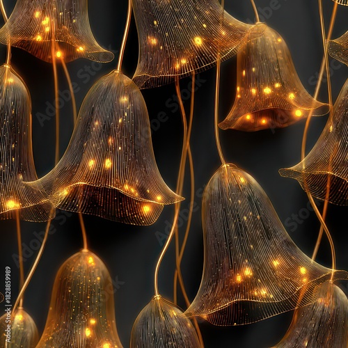 Ethereal Glow of Delicate Hanging Lights Against Dark Background