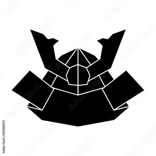Geometric Samurai Helmet Silhouette Minimalist Design.