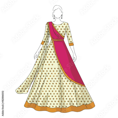 Elegant fashion dress vector illustration of a woman's style