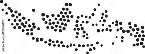 Dotted map of the indonesian archipelago with all islands formed by multiple black circles on a crisp white background, representing geography and unity. isolated on white background