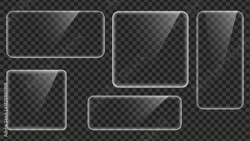 Glass plate frame Glossy window glass with reflections isolated on transparent surface