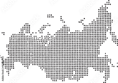 Dotted map of russia, a digital representation of the country's vast geography, presented with an abstract, modern, and clean graphic design. isolated on white background